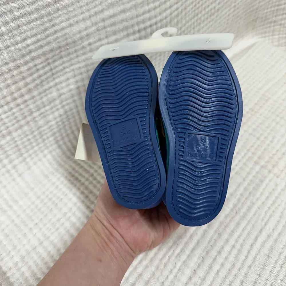 VTG 90s Baby Slippers Shoes Size 5/6 S Blue Children alphabet bear Fabric NWT